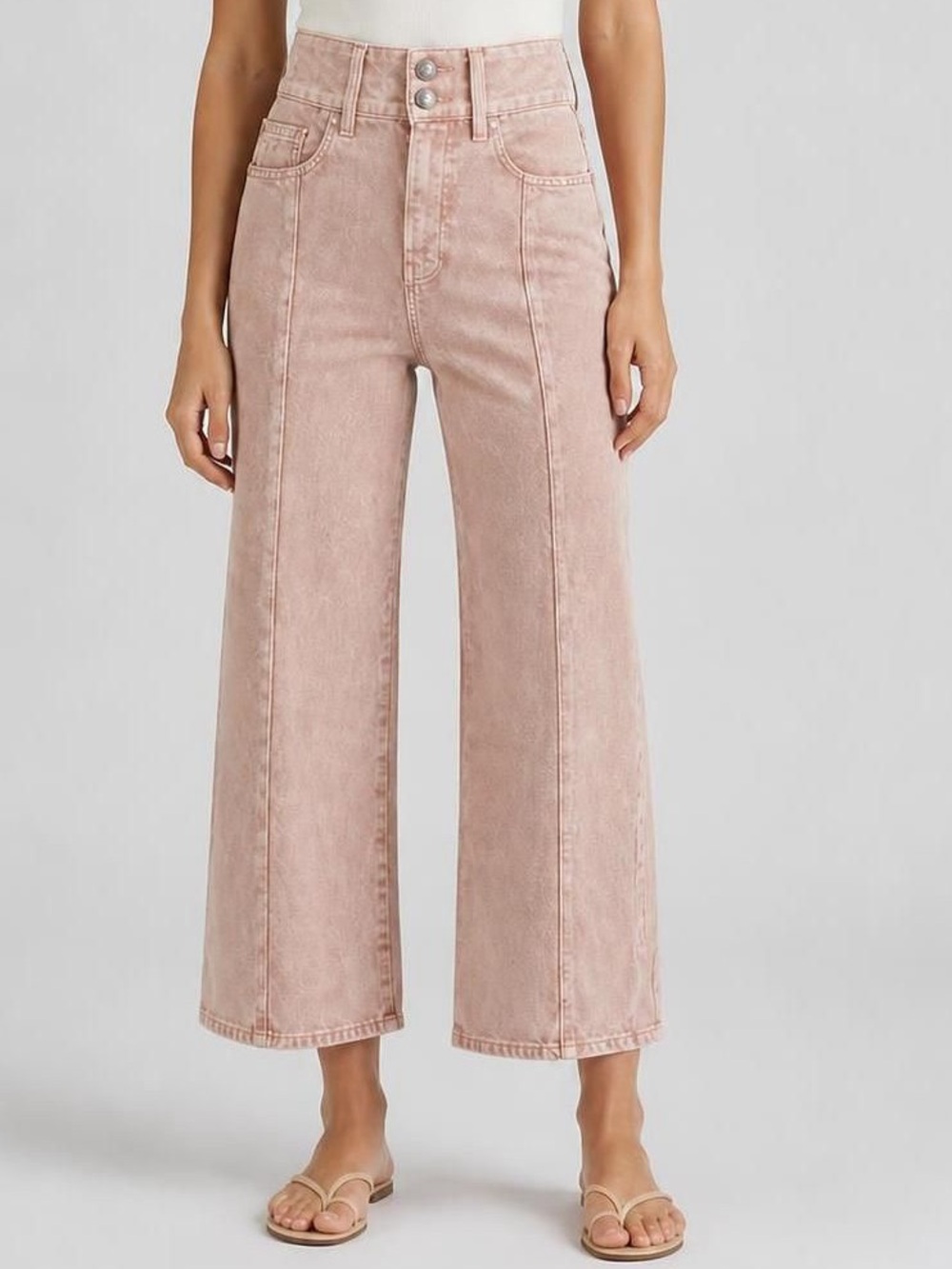 Veronica Beard Taylor Cropped High Rise Wide Leg Jeans in Pink Size 26 Like New!